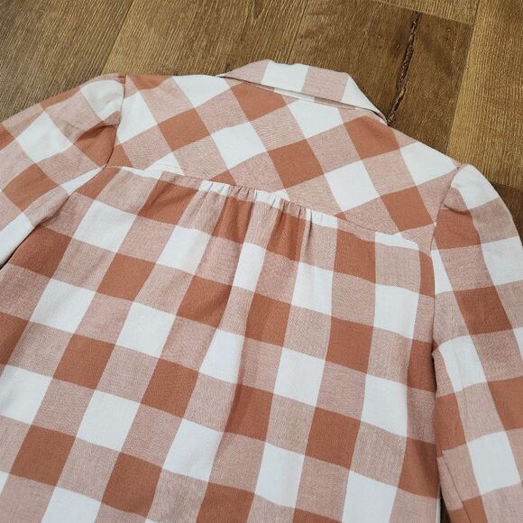 Loft Petite Flannel Plaid Round Collar Shirt sz small cottagecore prairiecore - Picture 8 of 11